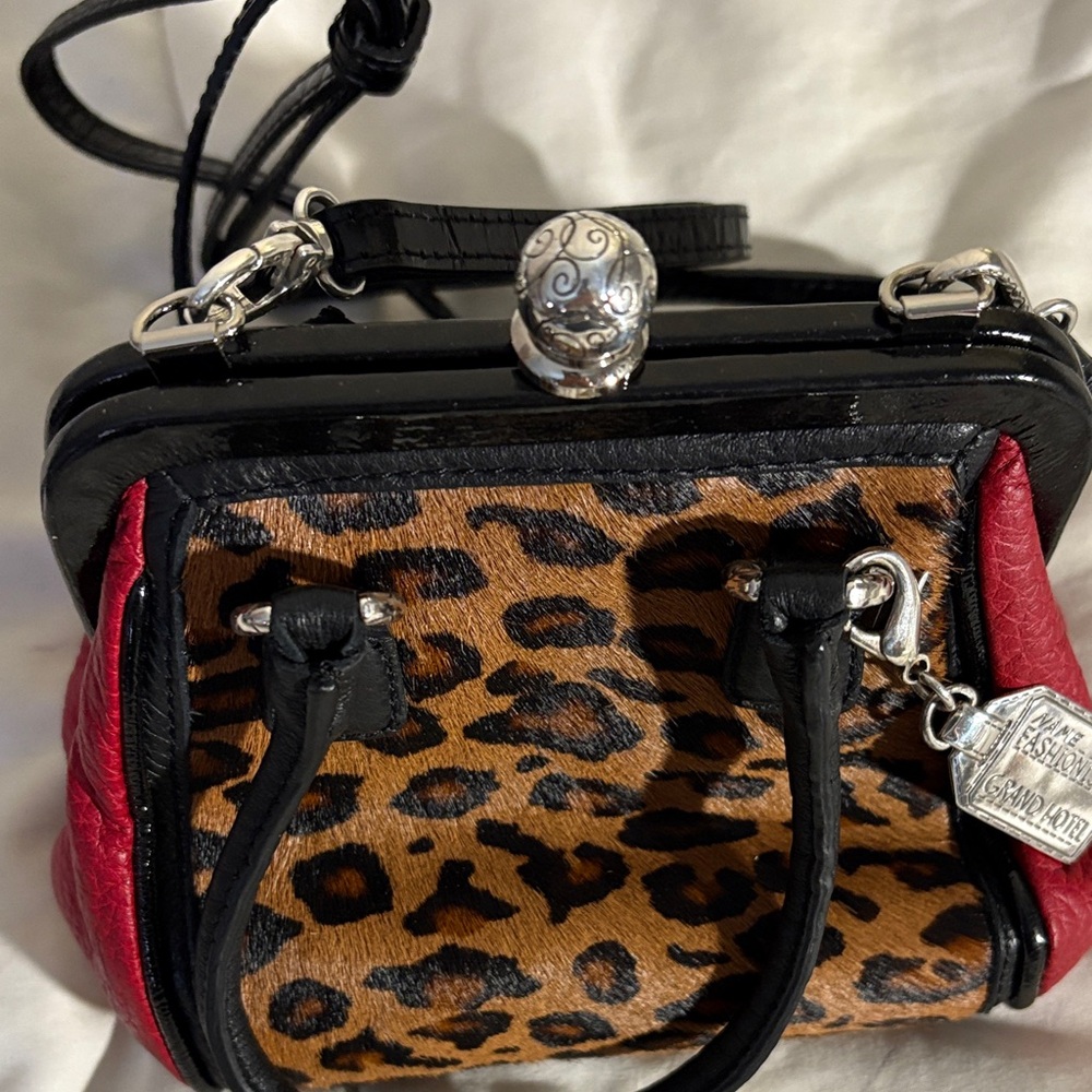 Brighton Leopard Print and Red Leather Mini Purse with Crossbody Strap - Picture 4 of 10